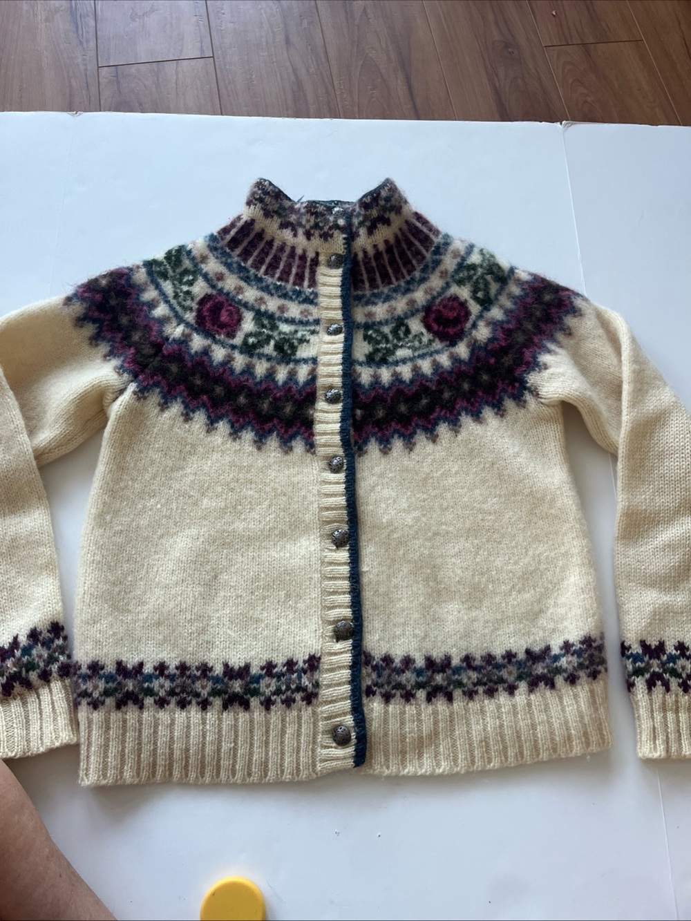 Woolrich Classic Cream Fair Isle Wool Cardigan Sweater